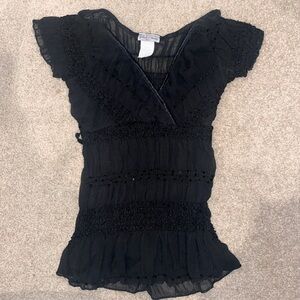 Black v-neck top sequin detail with tie back